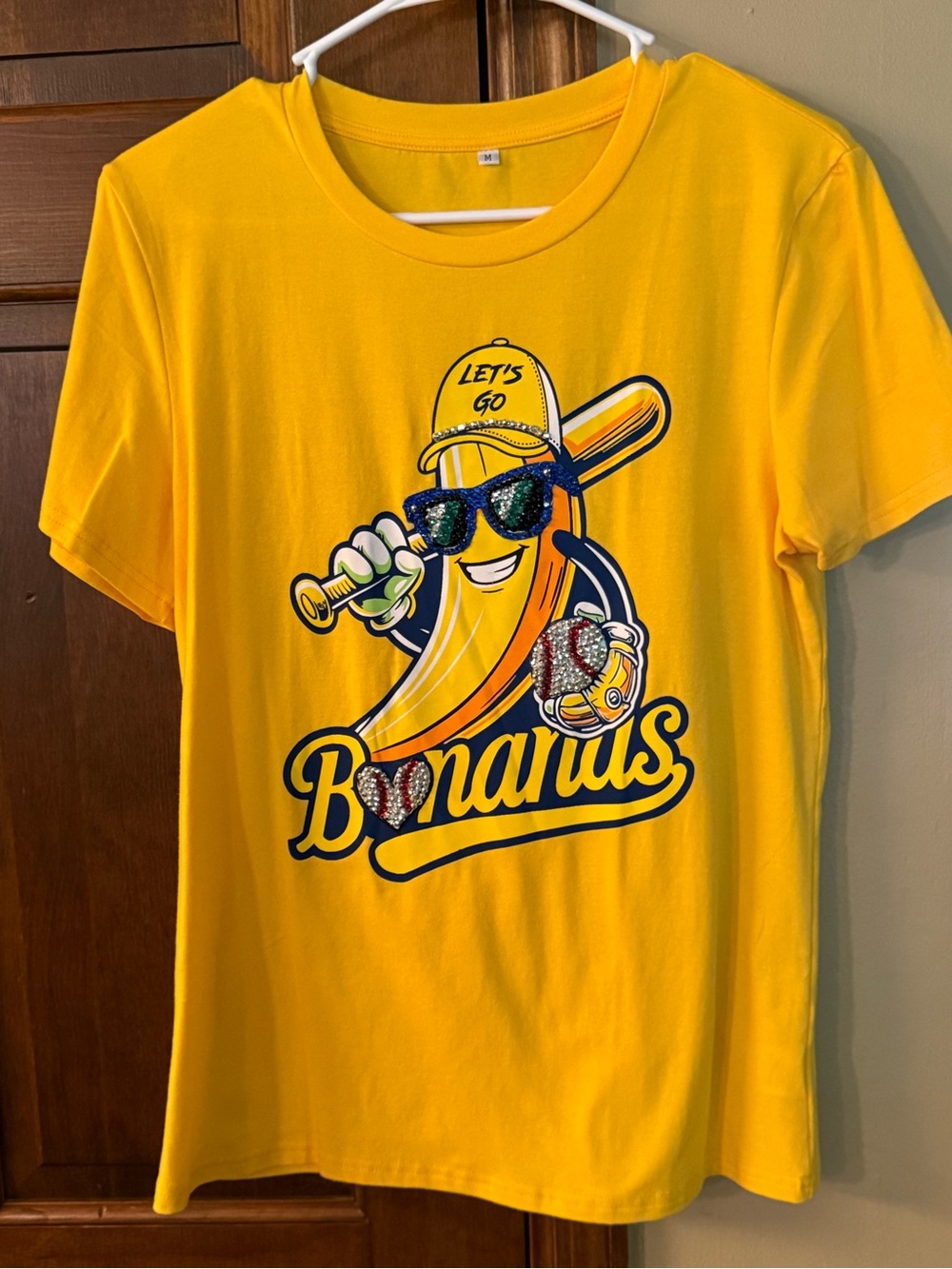 Custom Savannah Bananas Embellished Graphic Yellow Adult T-Shirt. Size Medium